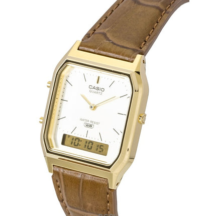 Orologio Casio Vintage Analogico Digitale con Cinturino in Pelle e Quadrante Dorato al Quarzo AQ-230EGL-9A Unisex