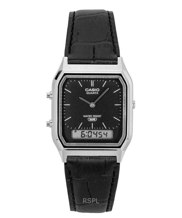 Orologio Casio Vintage Analogico Digitale con Cinturino in Pelle e Quadrante Nero al Quarzo AQ-230EL-1A Unisex