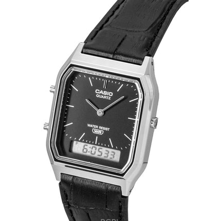 Orologio Casio Vintage Analogico Digitale con Cinturino in Pelle e Quadrante Nero al Quarzo AQ-230EL-1A Unisex