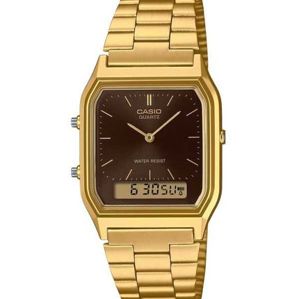 Casio Vintage Analog Digitale Oro Acciaio Inossidabile Quadrante Marrone Quarzo AQ-230GA-5A Orologio Unisex