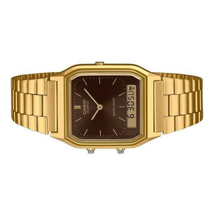 Casio Vintage Analog Digitale Oro Acciaio Inossidabile Quadrante Marrone Quarzo AQ-230GA-5A Orologio Unisex
