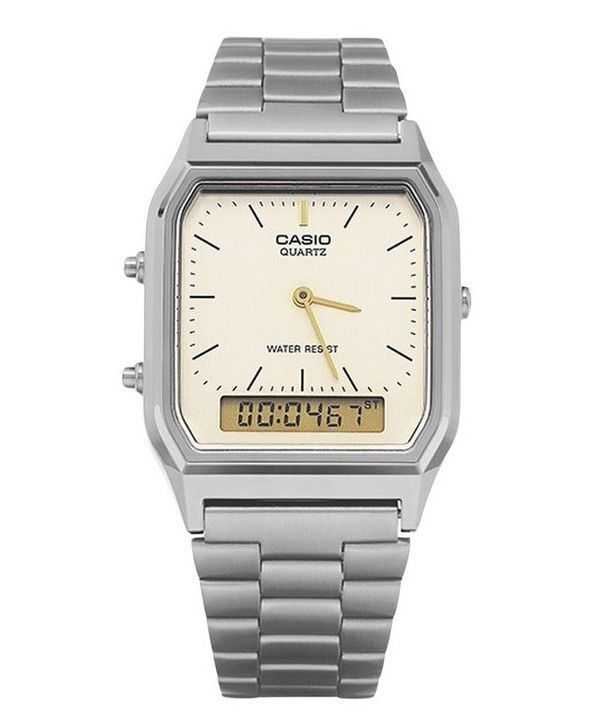 Orologio da uomo Casio vintage analogico digitale al quarzo placcato con ioni grigi AQ-230GG-9A