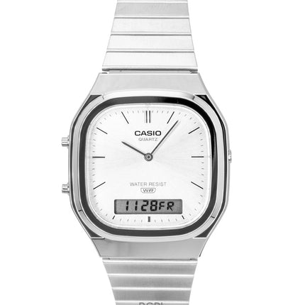 Orologio Casio Vintage Analogico Digitale in Acciaio Inox con Quadrante Argento al Quarzo AQ-240E-7A Unisex