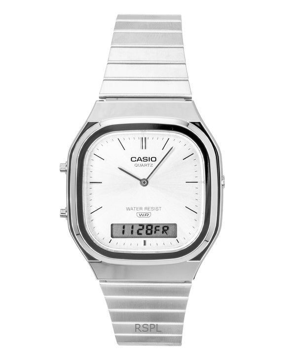Orologio Casio Vintage Analogico Digitale in Acciaio Inox con Quadrante Argento al Quarzo AQ-240E-7A Unisex