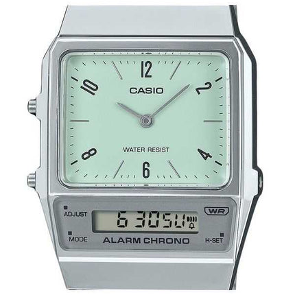 Casio Vintage Analog Digital Dual Time Bracciale in acciaio inossidabile Quadrante verde Quarzo AQ-800E-3A Orologio unisex