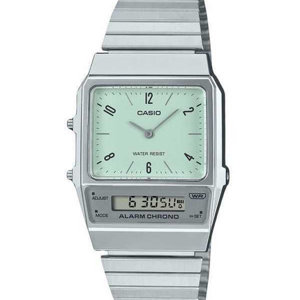 Casio Vintage Analog Digital Dual Time Bracciale in acciaio inossidabile Quadrante verde Quarzo AQ-800E-3A Orologio unisex