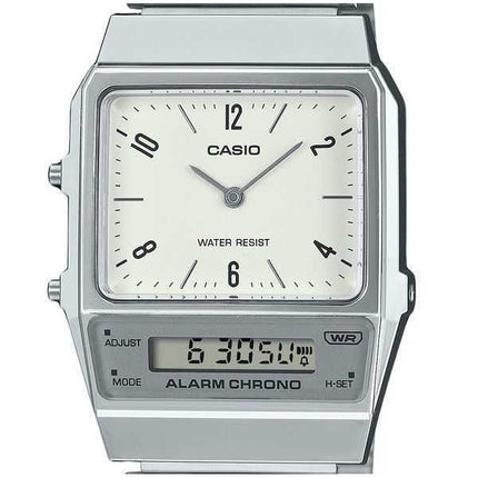 Casio Vintage Analog Digital Dual Time Bracciale in acciaio inossidabile Quadrante bianco Quarzo AQ-800E-7A2 Orologio unisex