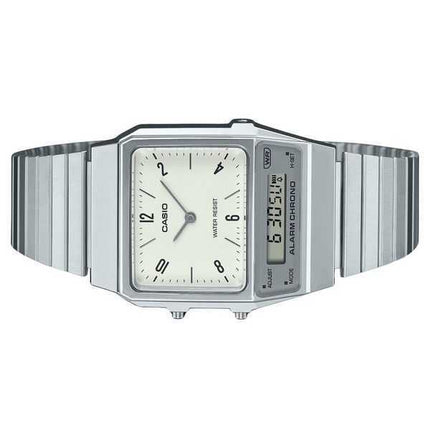 Casio Vintage Analog Digital Dual Time Bracciale in acciaio inossidabile Quadrante bianco Quarzo AQ-800E-7A2 Orologio unisex