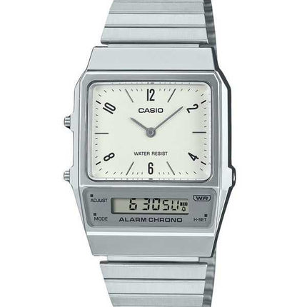 Casio Vintage Analog Digital Dual Time Bracciale in acciaio inossidabile Quadrante bianco Quarzo AQ-800E-7A2 Orologio unisex