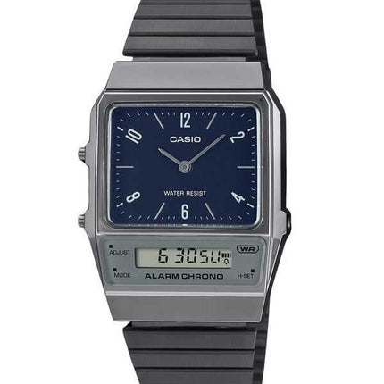 Casio Vintage Analog Digital Dual Time Bracciale in acciaio inossidabile Quadrante blu Quarzo AQ-800EB-2A Orologio unisex
