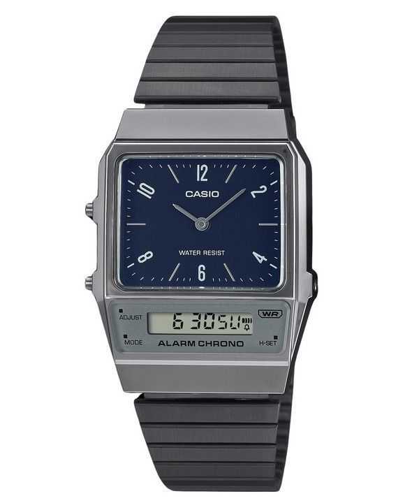 Casio Vintage Analog Digital Dual Time Bracciale in acciaio inossidabile Quadrante blu Quarzo AQ-800EB-2A Orologio unisex
