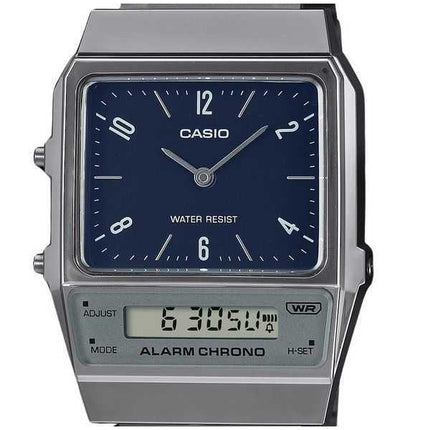 Casio Vintage Analog Digital Dual Time Bracciale in acciaio inossidabile Quadrante blu Quarzo AQ-800EB-2A Orologio unisex