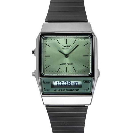 Orologio da uomo Casio vintage analogico digitale in acciaio inossidabile quadrante verde al quarzo AQ-800ECGG-3A