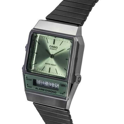 Orologio da uomo Casio vintage analogico digitale in acciaio inossidabile quadrante verde al quarzo AQ-800ECGG-3A