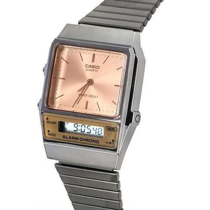 Orologio unisex Casio vintage analogico digitale in acciaio inossidabile con quadrante salmone al quarzo AQ-800ECGG-4A