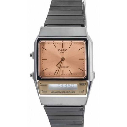 Orologio unisex Casio vintage analogico digitale in acciaio inossidabile con quadrante salmone al quarzo AQ-800ECGG-4A