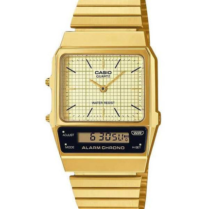 Casio vintage analogico digitale placcato in oro con ioni in acciaio inossidabile quadrante beige al quarzo AQ-800EG-9A orologio