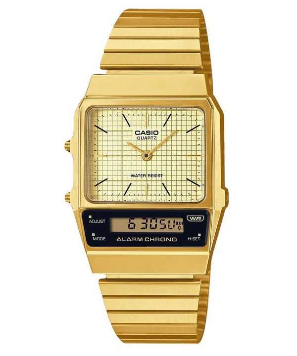 Casio vintage analogico digitale placcato in oro con ioni in acciaio inossidabile quadrante beige al quarzo AQ-800EG-9A orologio