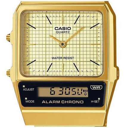 Casio vintage analogico digitale placcato in oro con ioni in acciaio inossidabile quadrante beige al quarzo AQ-800EG-9A orologio
