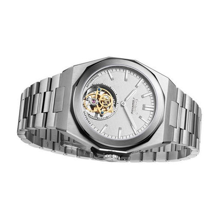 Orologio unisex meccanico Arbutus Tourbillon in acciaio inossidabile con quadrante bianco a cuore aperto AR-TB-13SWS