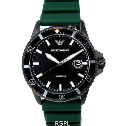 Emporio Armani Orologio da uomo al quarzo con quadrante nero in silicone verde AR11464 100M