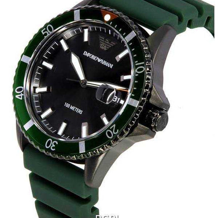 Emporio Armani Orologio da uomo al quarzo con quadrante nero in silicone verde AR11464 100M