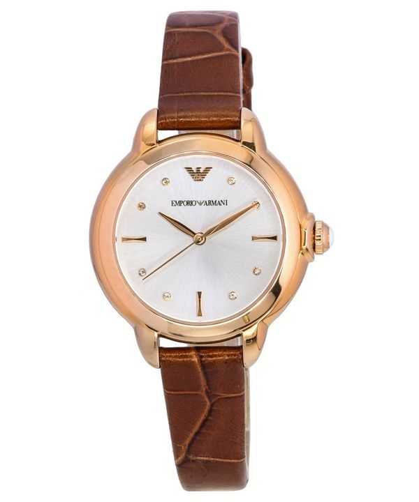 Orologio da donna Emporio Armani Mia cinturino in pelle marrone quadrante argento quarzo AR11525