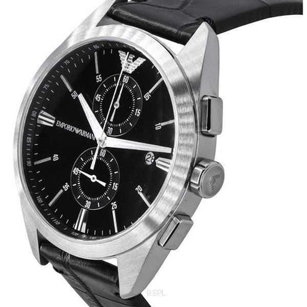 Orologio da uomo Emporio Armani Claudio Cronografo cinturino in pelle nera quadrante nero al quarzo AR11542