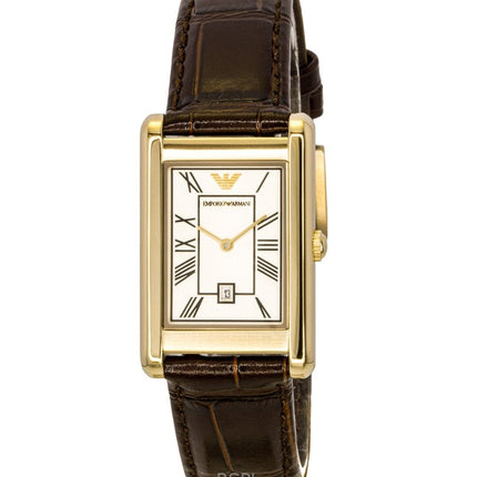 Orologio da uomo Emporio Armani AR11665 con cinturino in pelle marrone e quadrante bianco al quarzo