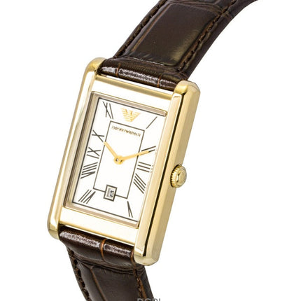Orologio da uomo Emporio Armani AR11665 con cinturino in pelle marrone e quadrante bianco al quarzo
