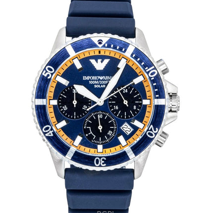 Orologio da uomo Emporio Armani World Explorer con cronografo e cinturino in silicone, quadrante blu, solare AR11696, 100M