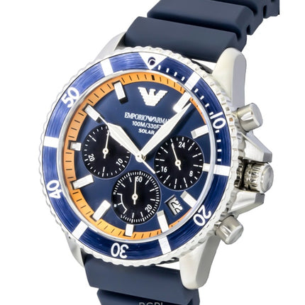 Orologio da uomo Emporio Armani World Explorer con cronografo e cinturino in silicone, quadrante blu, solare AR11696, 100M