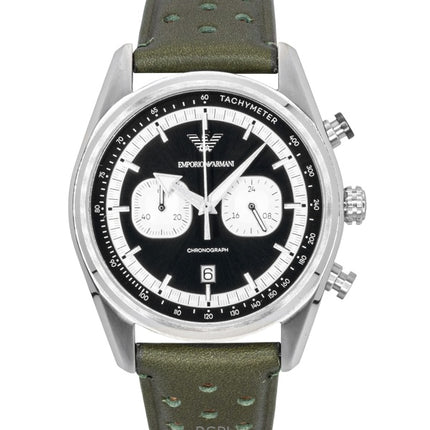 Orologio da uomo Emporio Armani Cronografo in pelle verde con quadrante nero e argento al quarzo AR11709