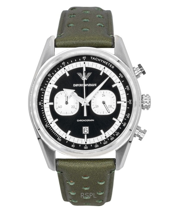 Orologio da uomo Emporio Armani Cronografo in pelle verde con quadrante nero e argento al quarzo AR11709