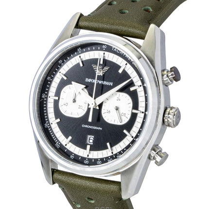 Orologio da uomo Emporio Armani Cronografo in pelle verde con quadrante nero e argento al quarzo AR11709
