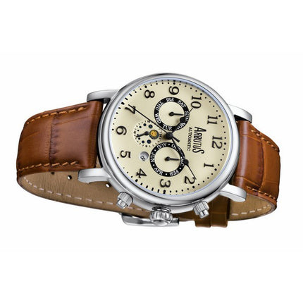 Orologio da uomo automatico Arbutus Broadway con cinturino in pelle, quadrante avorio, sole e fasi lunari, AR1711SIF