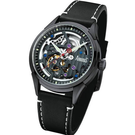 Orologio da uomo automatico Arbutus Wall Street con cinturino in pelle e quadrante scheletrato nero AR1801BBB