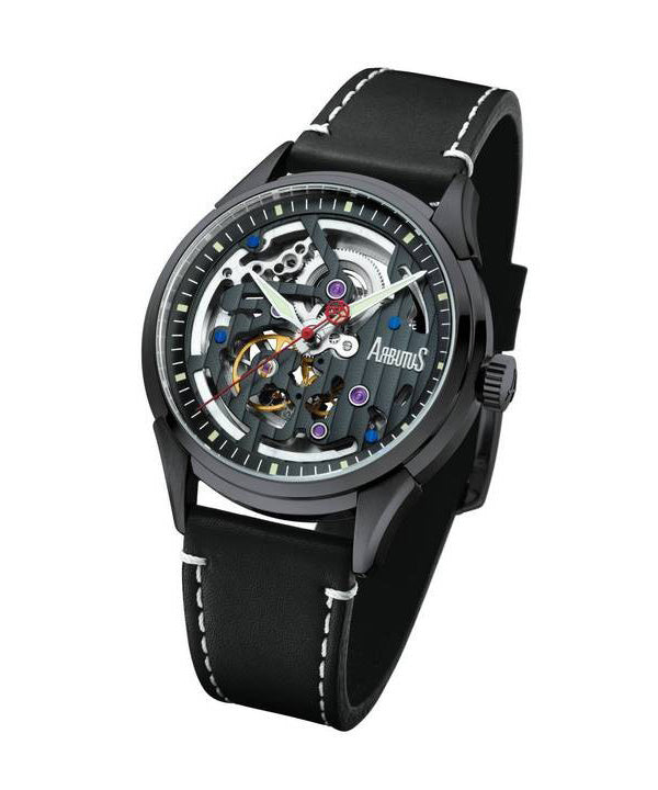 Orologio da uomo automatico Arbutus Wall Street con cinturino in pelle e quadrante scheletrato nero AR1801BBB