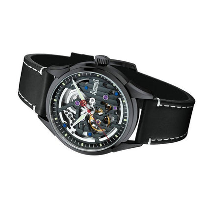 Orologio da uomo automatico Arbutus Wall Street con cinturino in pelle e quadrante scheletrato nero AR1801BBB