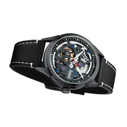 Orologio da uomo automatico Arbutus Wall Street con cinturino in pelle e quadrante scheletrato nero AR1801BBB