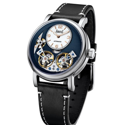 Orologio da uomo automatico Arbutus Wall Street con cinturino in pelle e quadrante blu Open Heart AR1804SUB