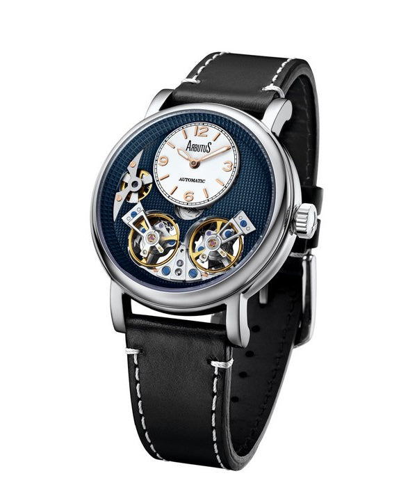 Orologio da uomo automatico Arbutus Wall Street con cinturino in pelle e quadrante blu Open Heart AR1804SUB