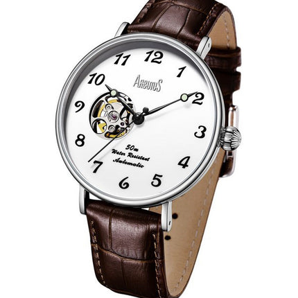 Orologio unisex automatico Arbutus Broadway con cinturino in pelle e quadrante bianco a cuore aperto AR1805SWF