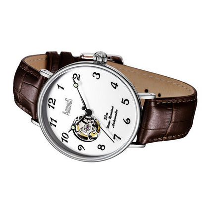 Orologio unisex automatico Arbutus Broadway con cinturino in pelle e quadrante bianco a cuore aperto AR1805SWF