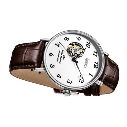 Orologio unisex automatico Arbutus Broadway con cinturino in pelle e quadrante bianco a cuore aperto AR1805SWF