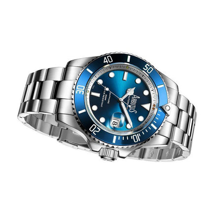Orologio da uomo Arbutus Wall Street in acciaio inossidabile con quadrante blu automatico subacqueo AR1907SUS 300M
