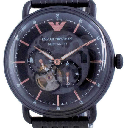 Orologio da uomo automatico Emporio Armani Aviator quadrante nero in acciaio inossidabile AR60025