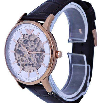 Emporio Armani Skeleton Leather Silver Dial Automatic AR60039 Orologio da uomo