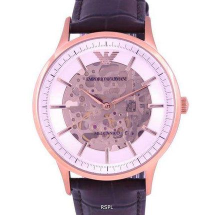 Emporio Armani Skeleton Leather Silver Dial Automatic AR60039 Orologio da uomo
