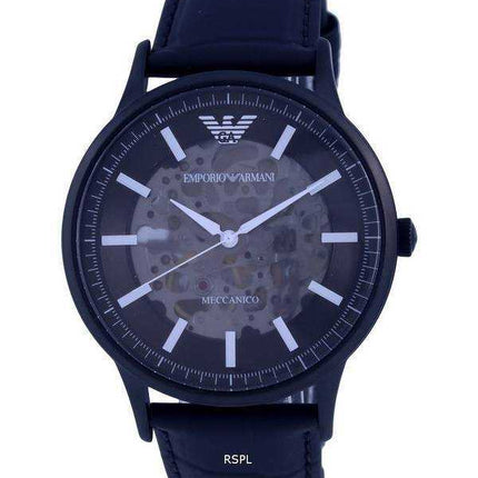 Emporio Armani Skeleton Leather quadrante nero automatico AR60042 orologio da uomo